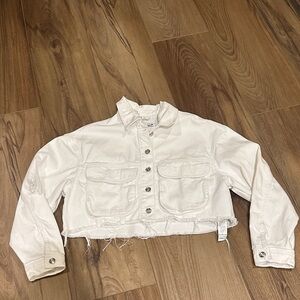 Zara white distressed denim jacket